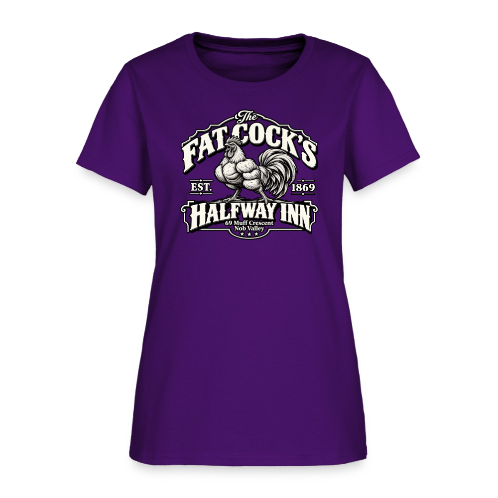 Fat Cock’s Halfway Inn Women’s T-Shirt Color: Purple