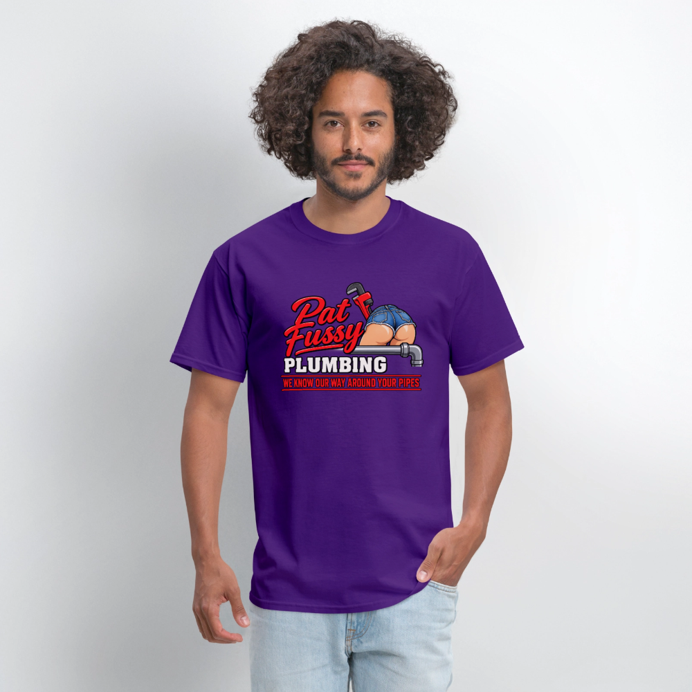 Pat Fussy Plumbing Funny Adult T-Shirt Color: Navy