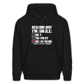 Reasons Why I'm Single Funny Adult Humor Hoodie – Dirty Joke Graphic Color: Black