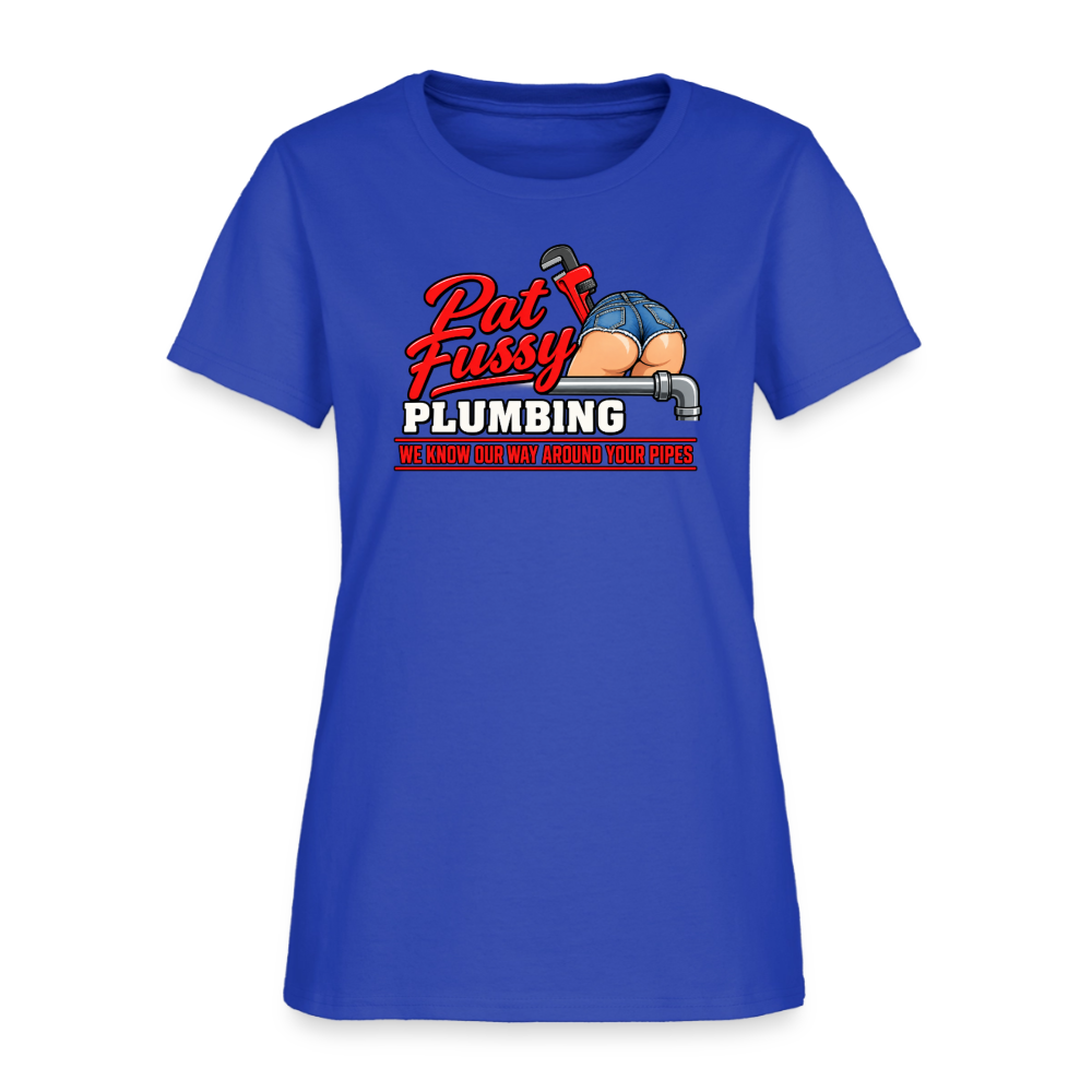 Pat Fussy Plumbing Funny Adult Women's T-Shirt - royal blue