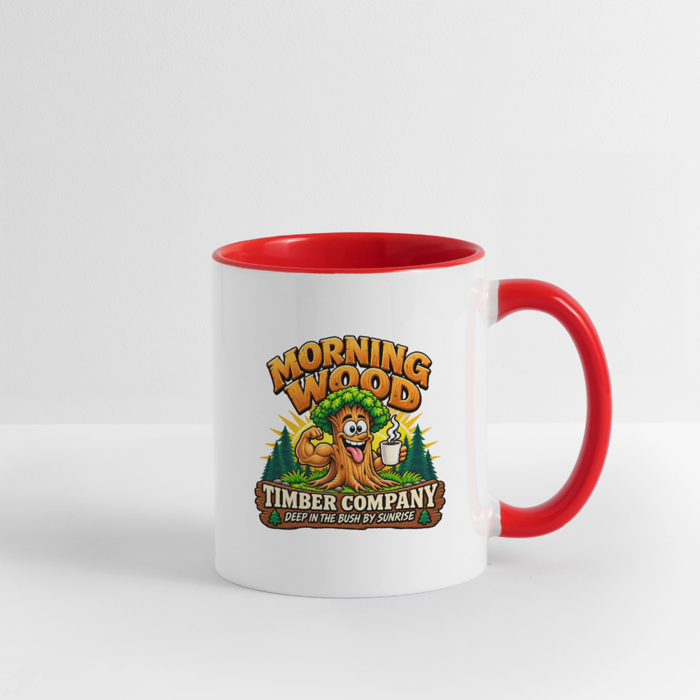 Morning Wood Timber Company – Funny Adult Humor Coffee Mug - white/red
