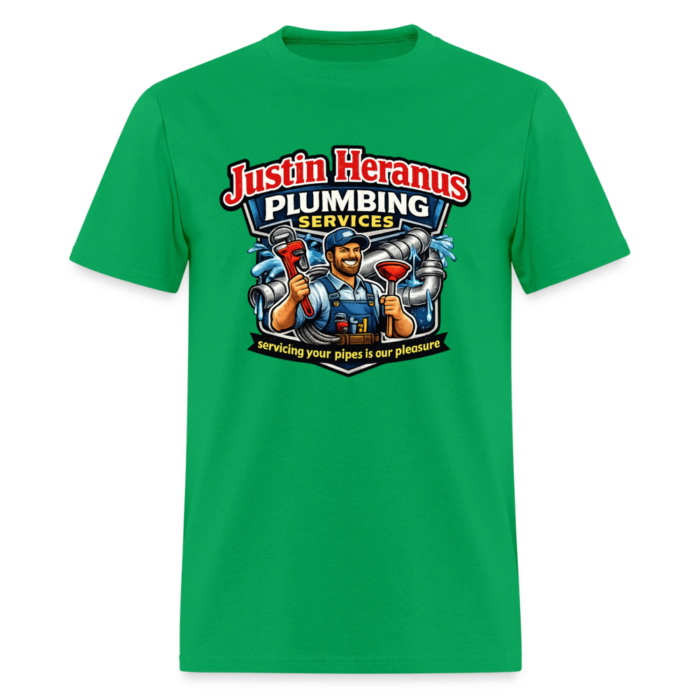 Justin Heranus Plumbing Funny T-Shirt - bright green
