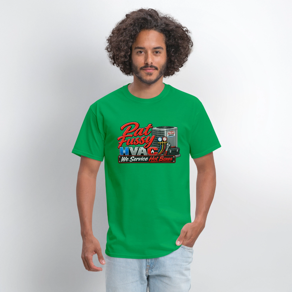 Pat Fussy HVAC We Service Hot Boxes Funny T-Shirt Color: Heather Gray