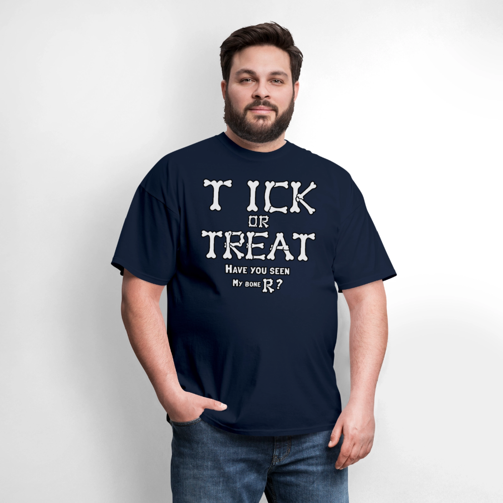 Tick or Treat Have You Seen My Bone R? Halloween T-Shirt Color: Black
