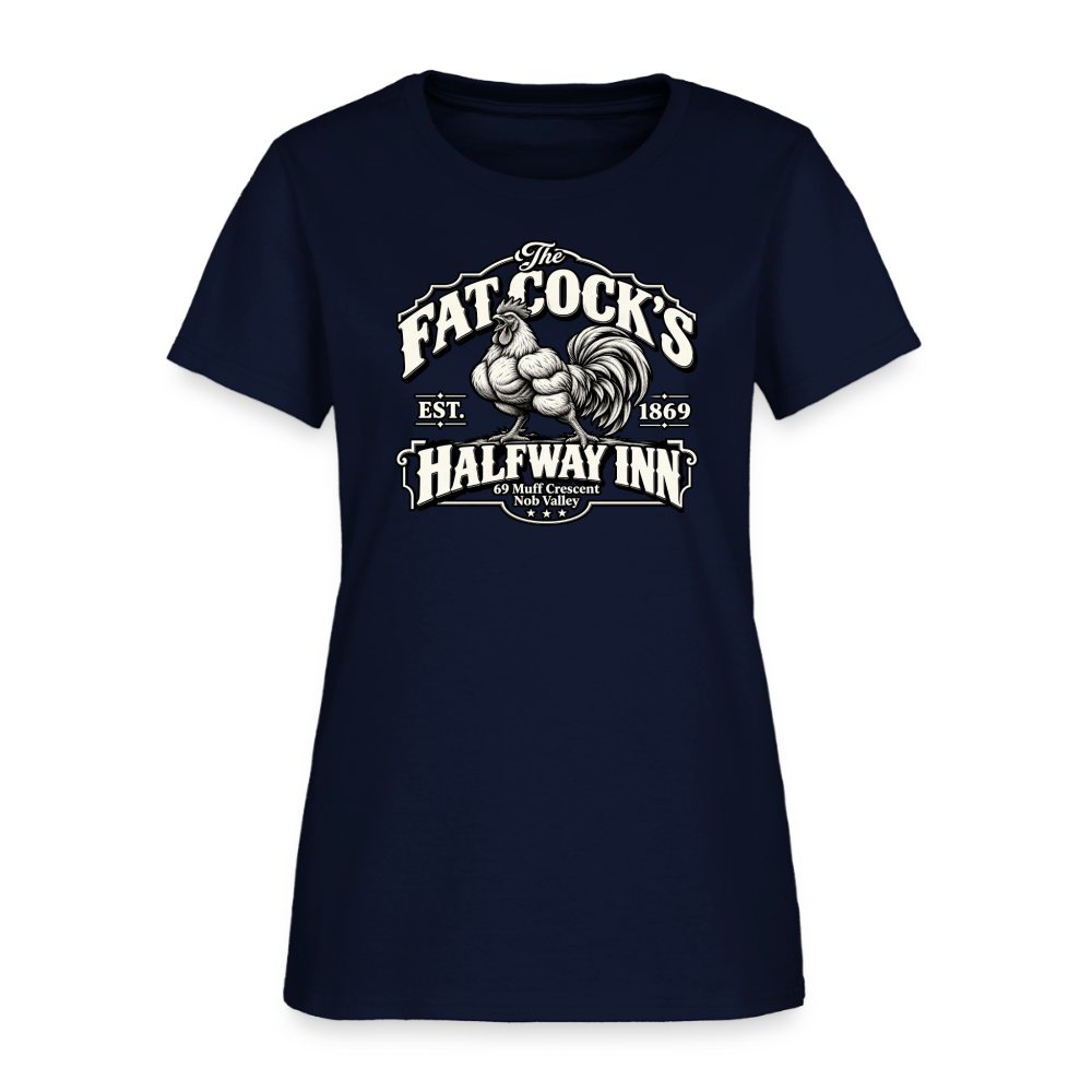 Fat Cock’s Halfway Inn Women’s T-Shirt Color: Navy