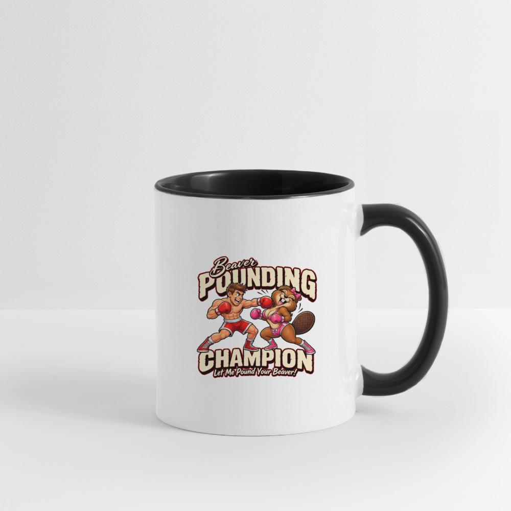 Beaver Pounding Champion Contrast Coffee Mug - white/black