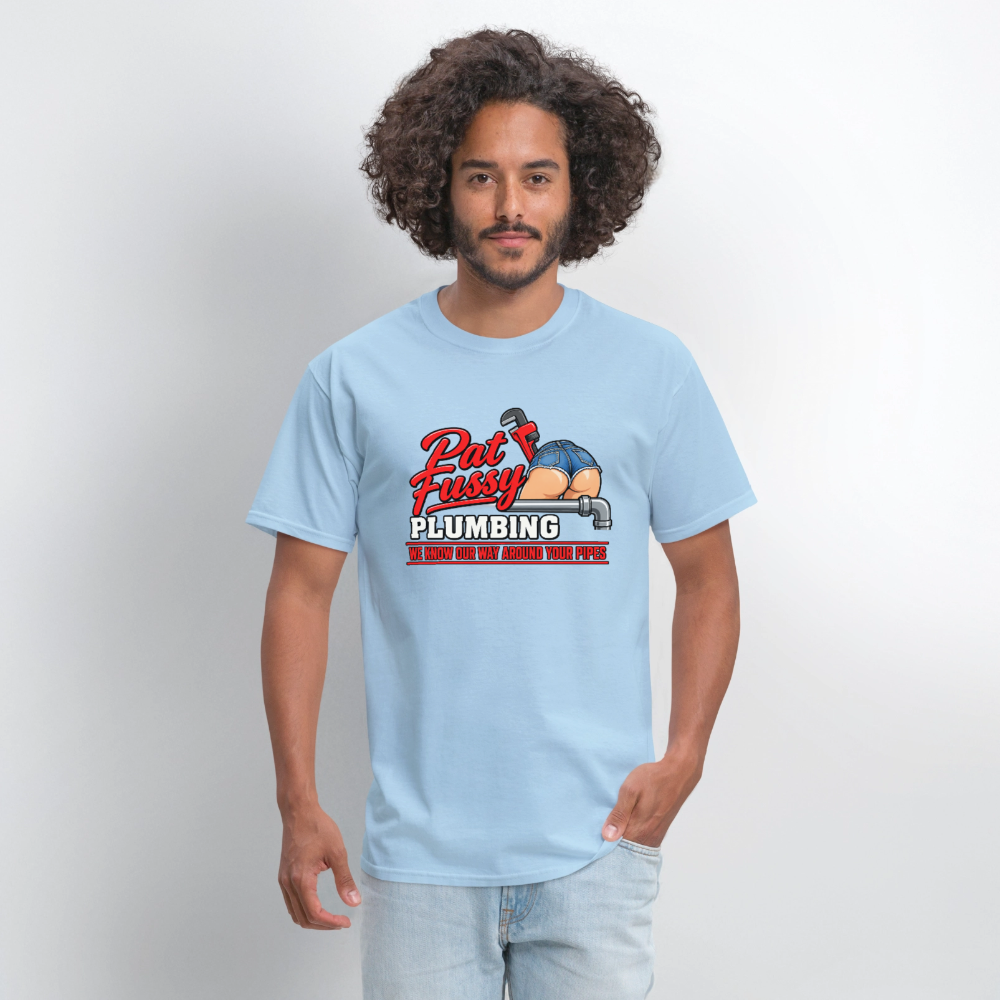 Pat Fussy Plumbing Funny Adult T-Shirt Color: Navy