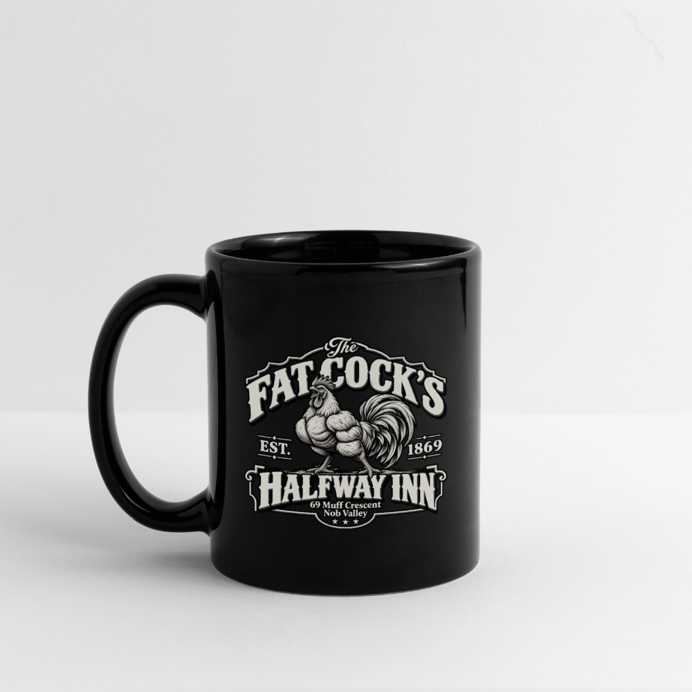 Fat Cock’s Halfway Inn Black Coffee Mug Color: black