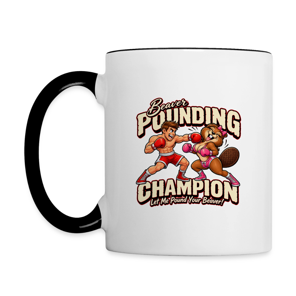 Beaver Pounding Champion Contrast Coffee Mug - white/black