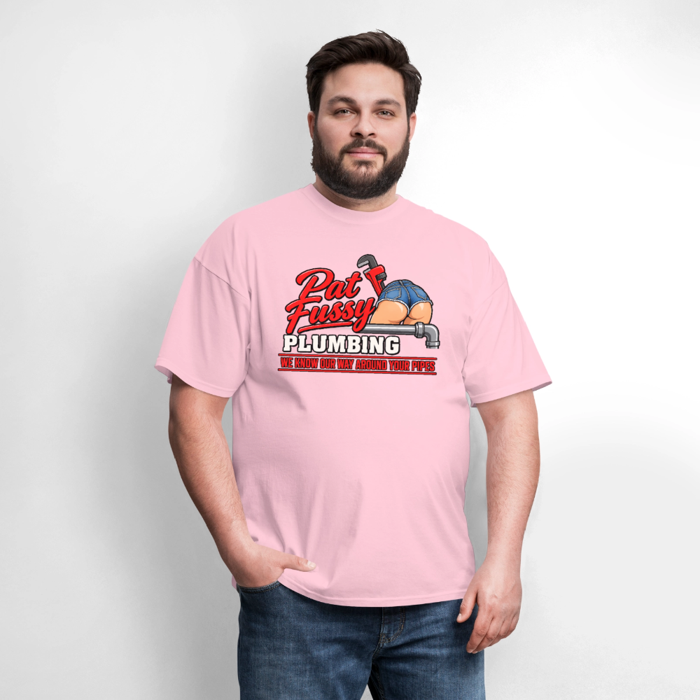 Pat Fussy Plumbing Funny Adult T-Shirt Color: Navy