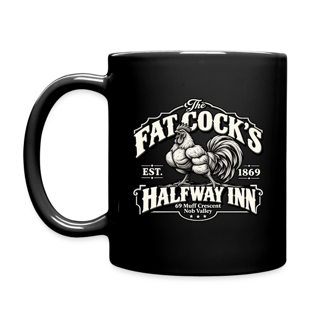 Fat Cock’s Halfway Inn Black Coffee Mug Color: black