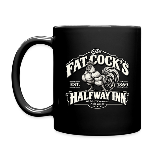 Fat Cock’s Halfway Inn Black Coffee Mug Color: black