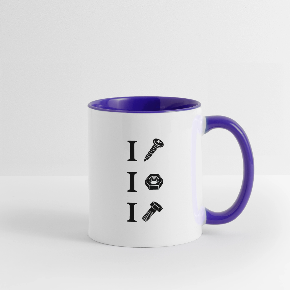 I Screw I Nut I Bolt Contrast Coffee Mug - white/cobalt blue