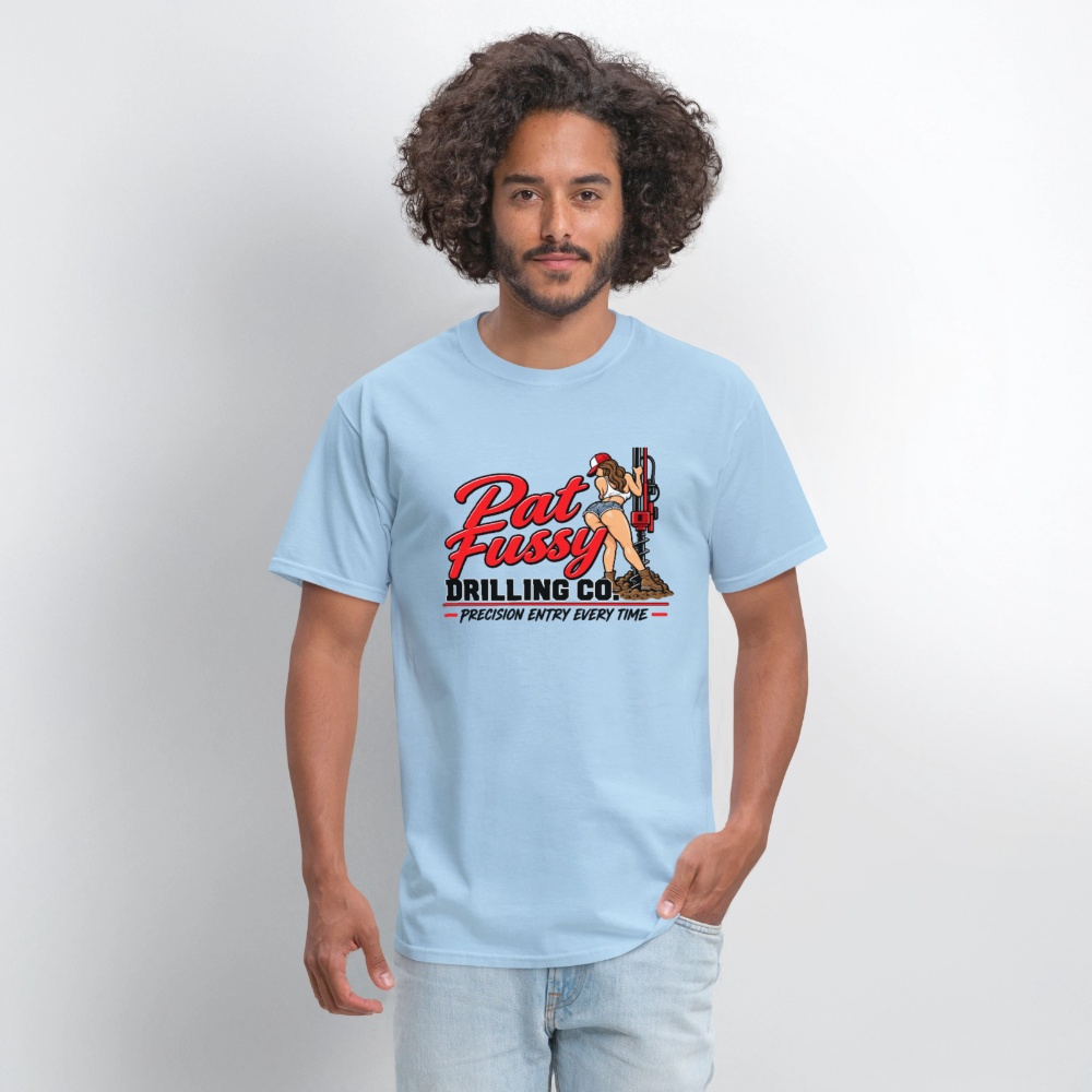 Pat Fussy Drilling Co. Funny Adult T-Shirt Color: Light Heather Grey