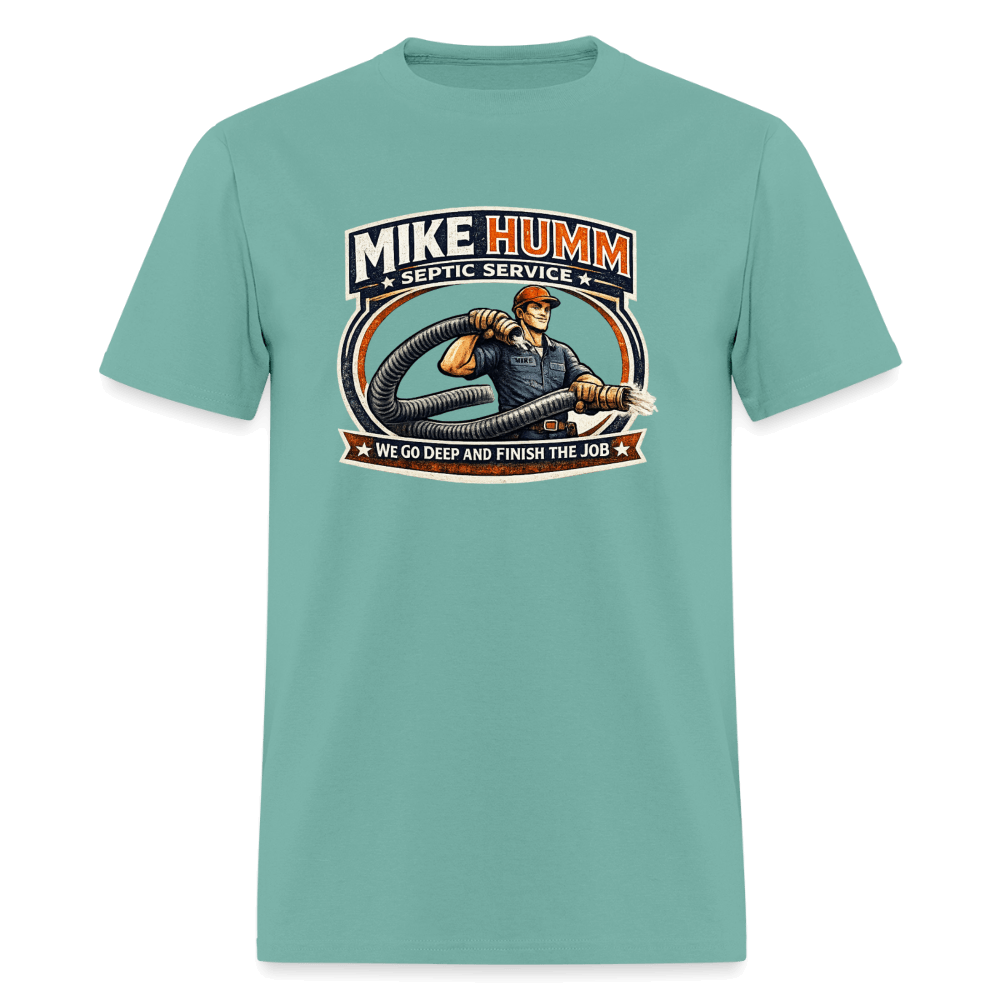 Mike Humm Septic Service T-Shirt Color: Aquatic