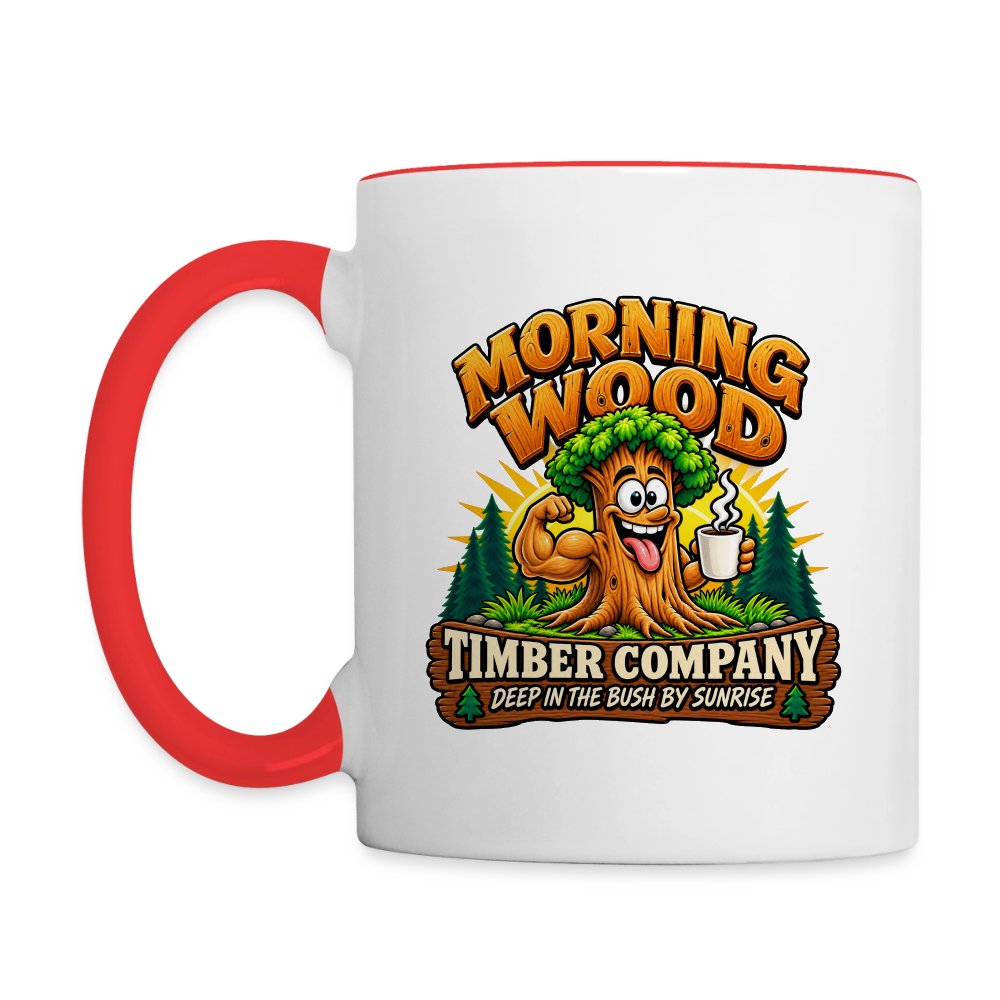 Morning Wood Timber Company – Funny Adult Humor Coffee Mug - white/red