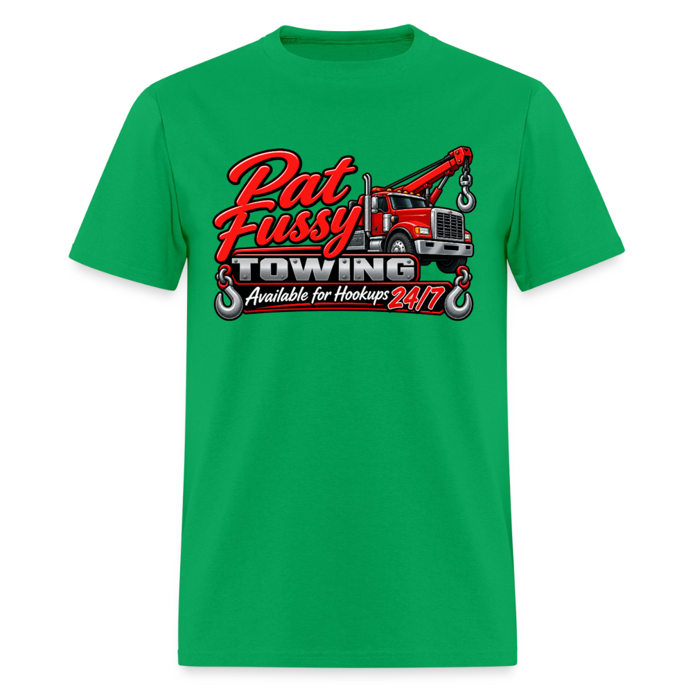 Pat Fussy Towing Funny Adult T-Shirt Color: Bright Green
