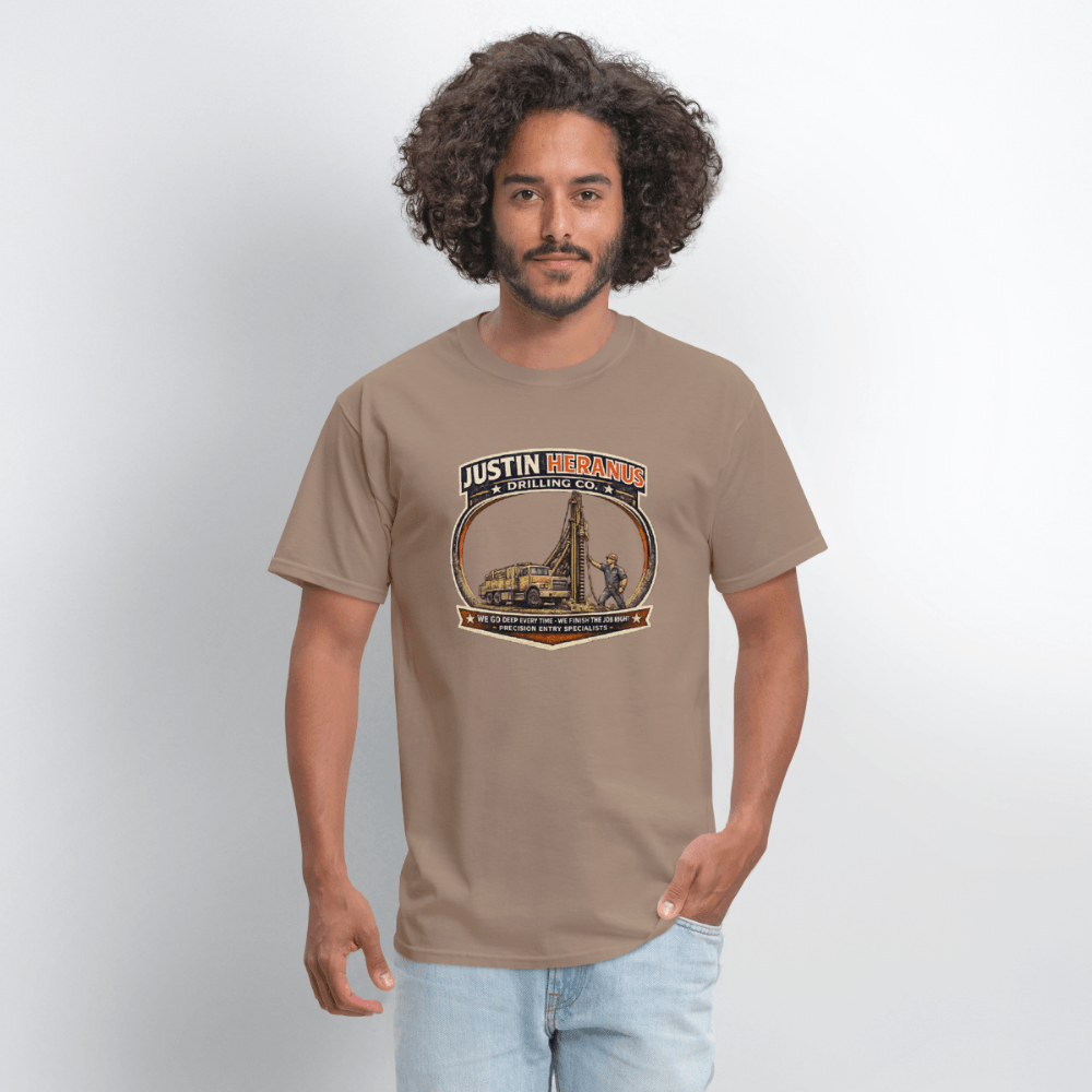 Justin Heranus Drilling Company Funny T-Shirt Color: White