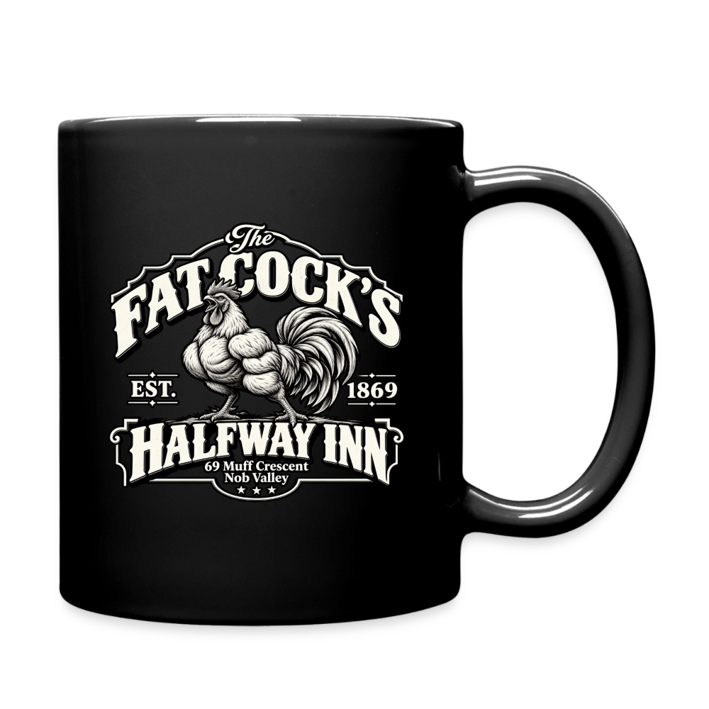 Fat Cock’s Halfway Inn Black Coffee Mug Color: black