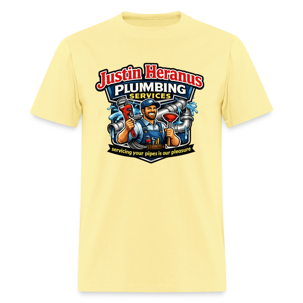 Justin Heranus Plumbing Funny T-Shirt - cornsilk