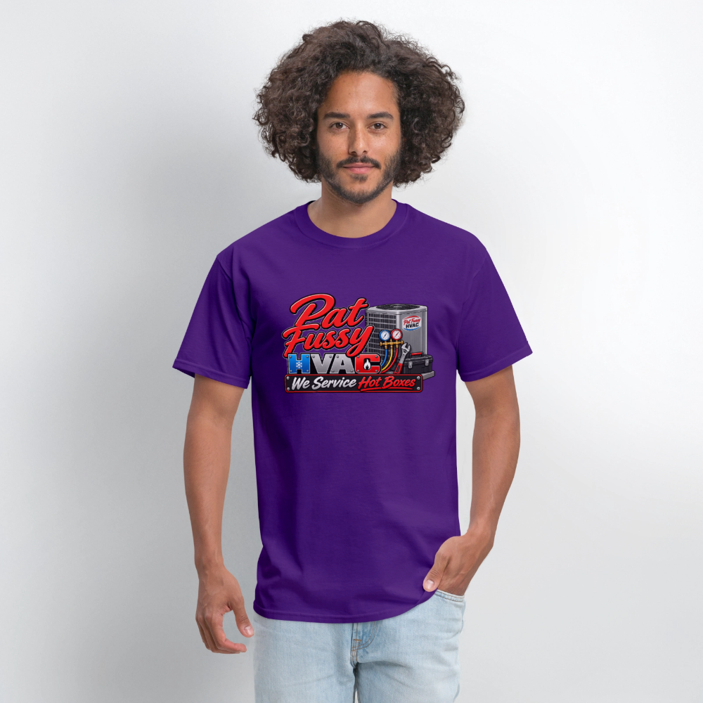 Pat Fussy HVAC We Service Hot Boxes Funny T-Shirt Color: Heather Gray