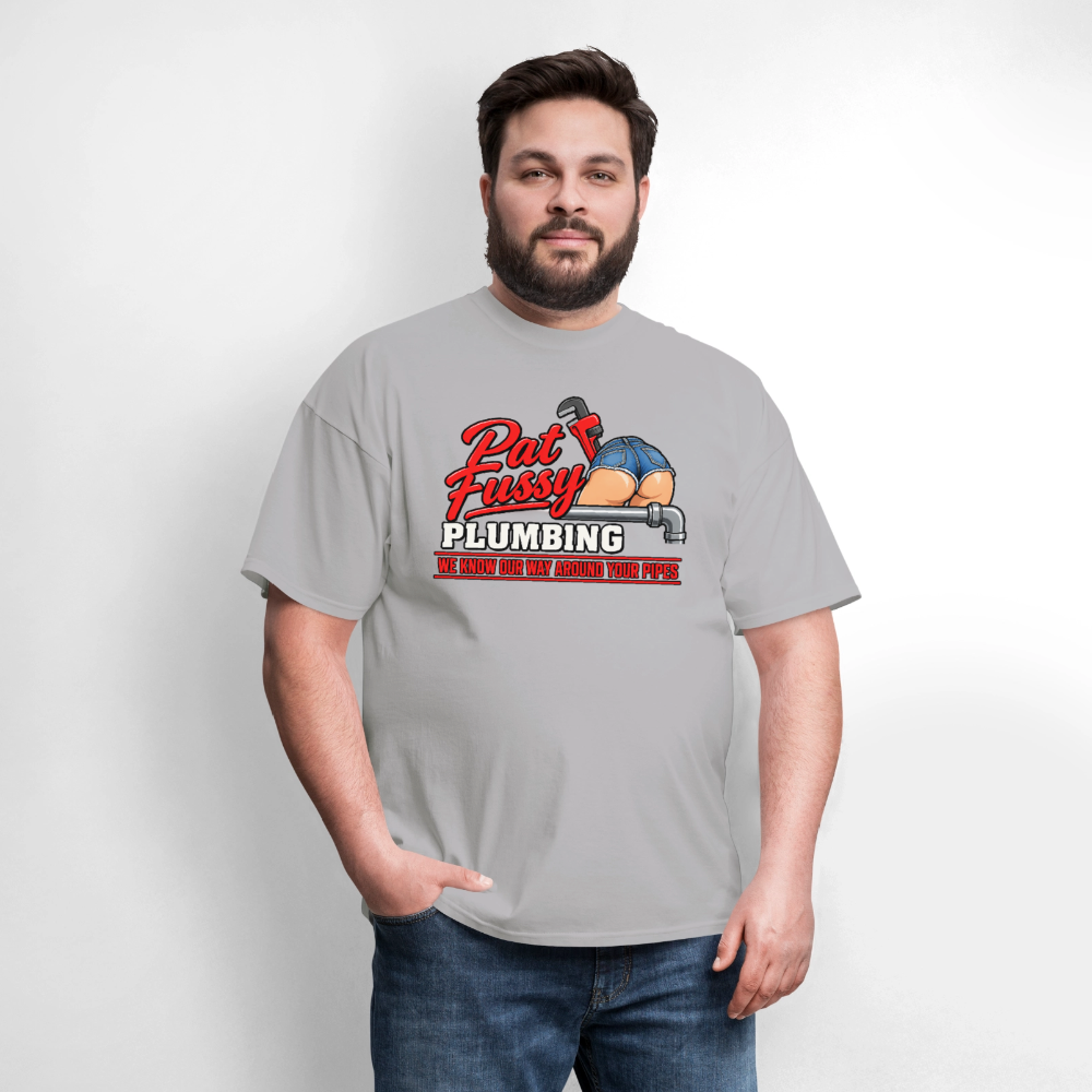 Pat Fussy Plumbing Funny Adult T-Shirt Color: Navy