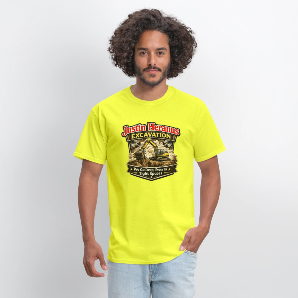 Justin Heranus Excavation Funny T-Shirt - safety green