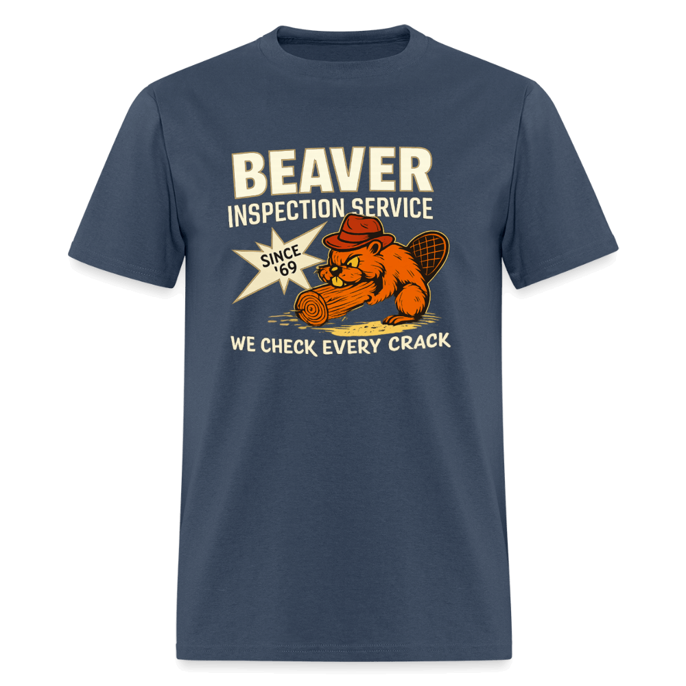 Beaver Inspection Service Funny Adult Humor T-Shirt Color: Blue Dusk