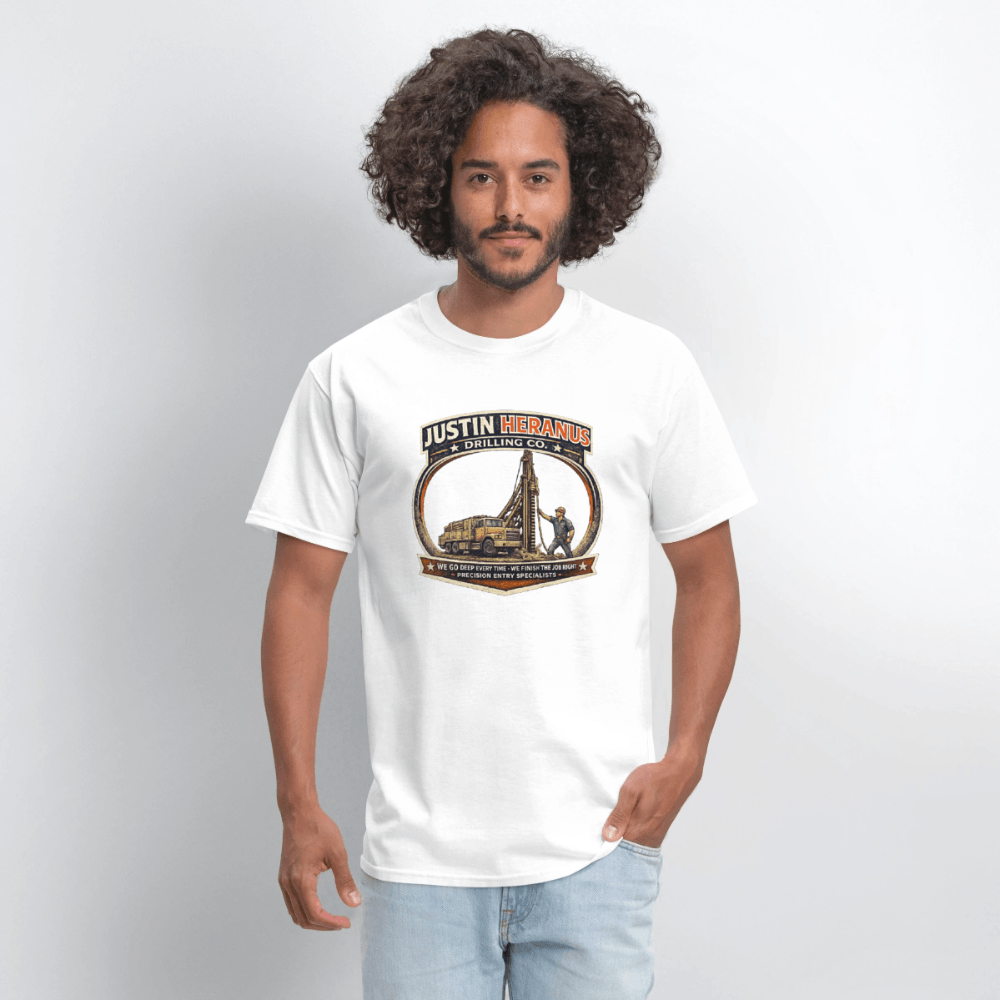 Justin Heranus Drilling Company Funny T-Shirt Color: White