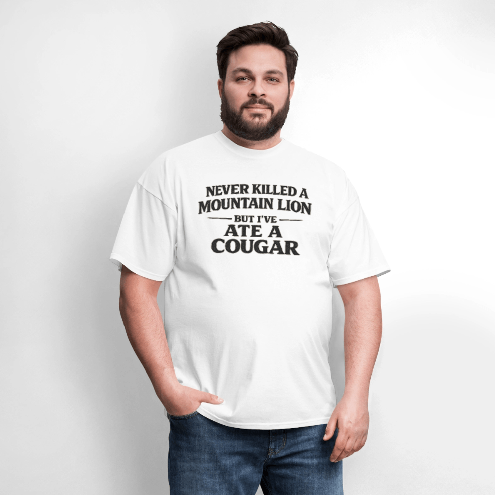 Never Killed A Mountain Lion But I've Ate A Cougar T-Shirt Color: Heather Gray