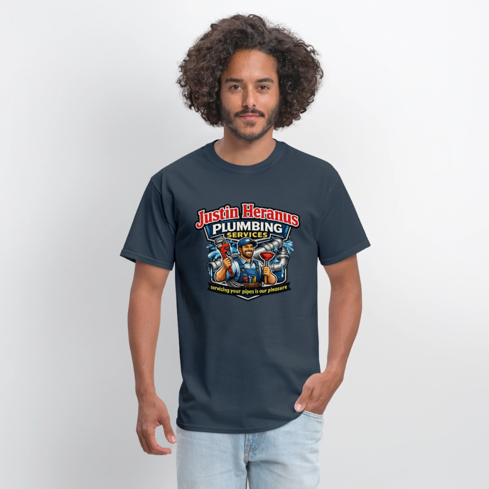 Justin Heranus Plumbing Funny T-Shirt -  blue dusk