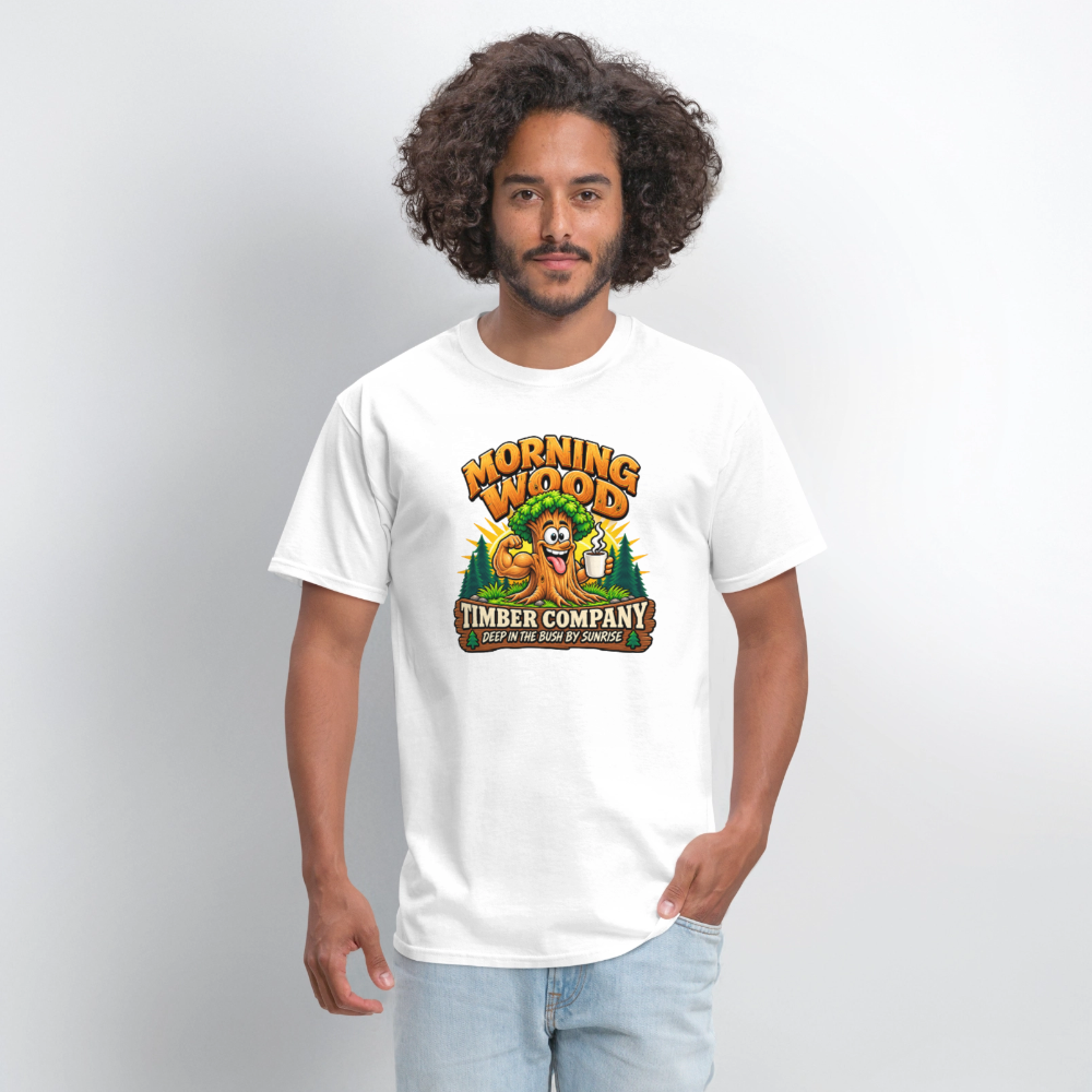 Morning Wood Timber Company – Funny Adult Humor T-Shirt - white