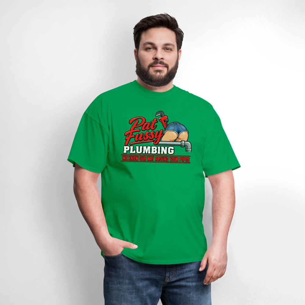 Pat Fussy Plumbing Funny Adult T-Shirt Color: Navy