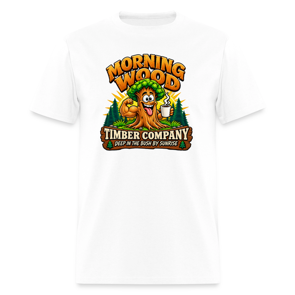 Morning Wood Timber Company – Funny Adult Humor T-Shirt - white