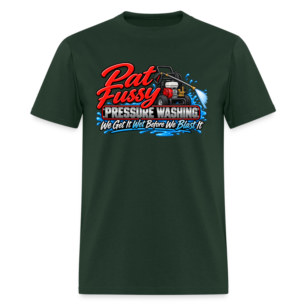 Pat Fussy Pressure Washing Funny Adult T-Shirt Color: Forest Green