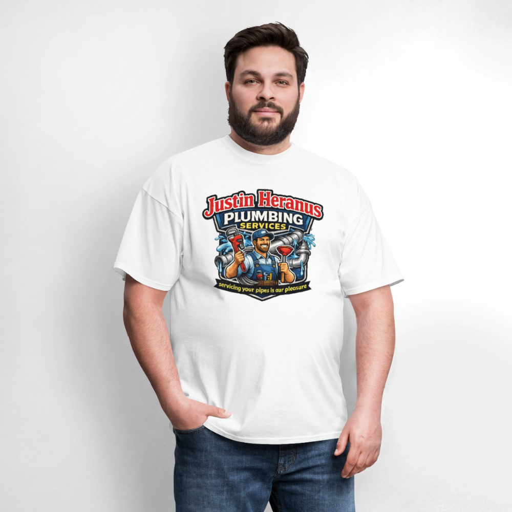 Justin Heranus Plumbing Funny T-Shirt - white