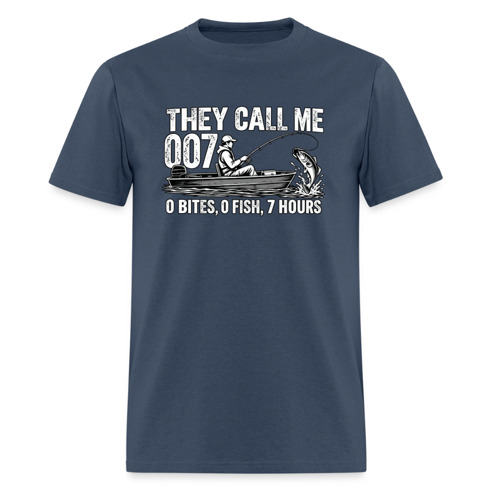 They Call Me 007 Funny Fishing T-Shirt Color: Blue Dusk