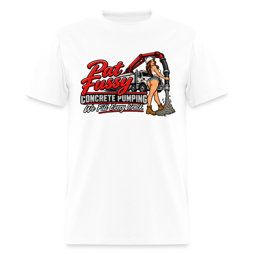 Pat Fussy Concrete Pumping Funny Adult T-Shirt Color: White