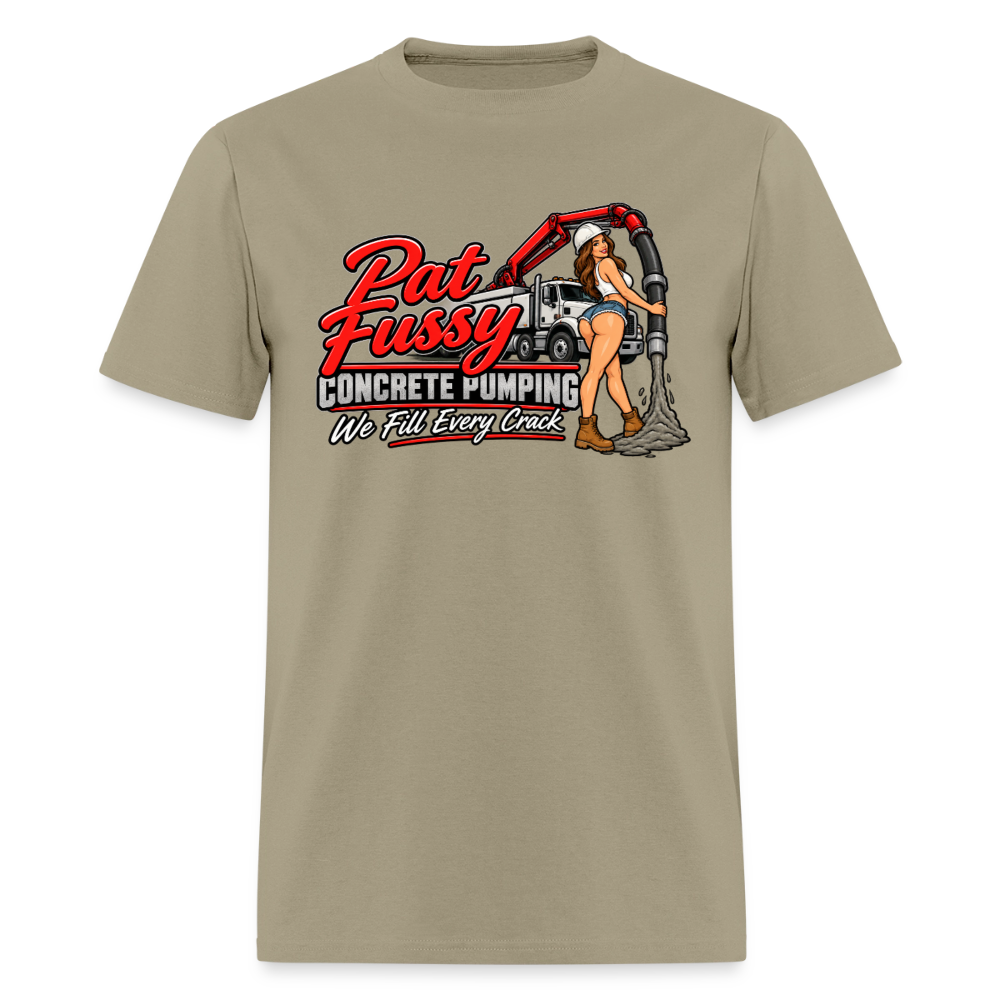 Pat Fussy Concrete Pumping Funny Adult T-Shirt Color: Khaki