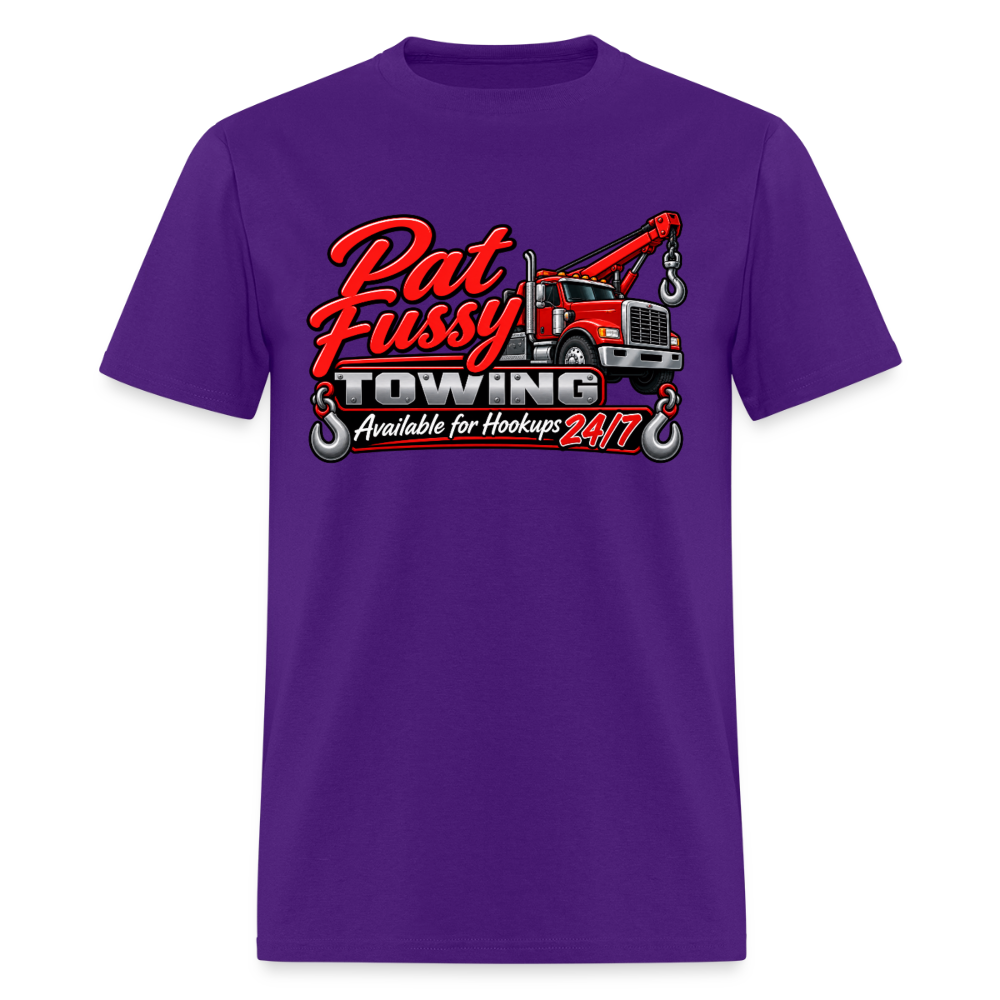 Pat Fussy Towing Funny Adult T-Shirt Color: Military Green