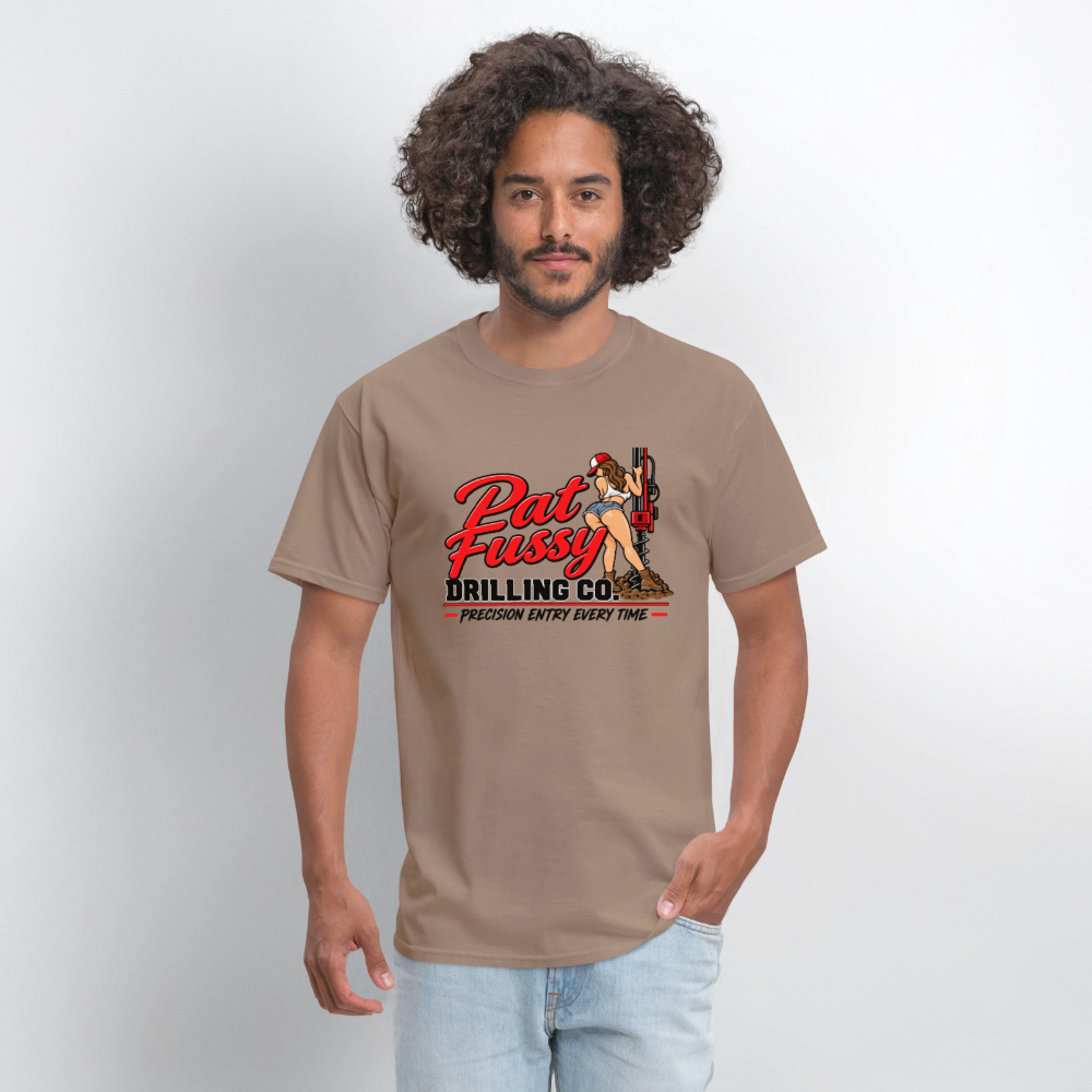 Pat Fussy Drilling Co. Funny Adult T-Shirt Color: Light Heather Grey