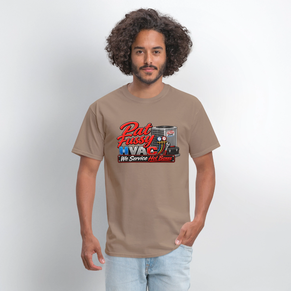 Pat Fussy HVAC We Service Hot Boxes Funny T-Shirt Color: Heather Gray