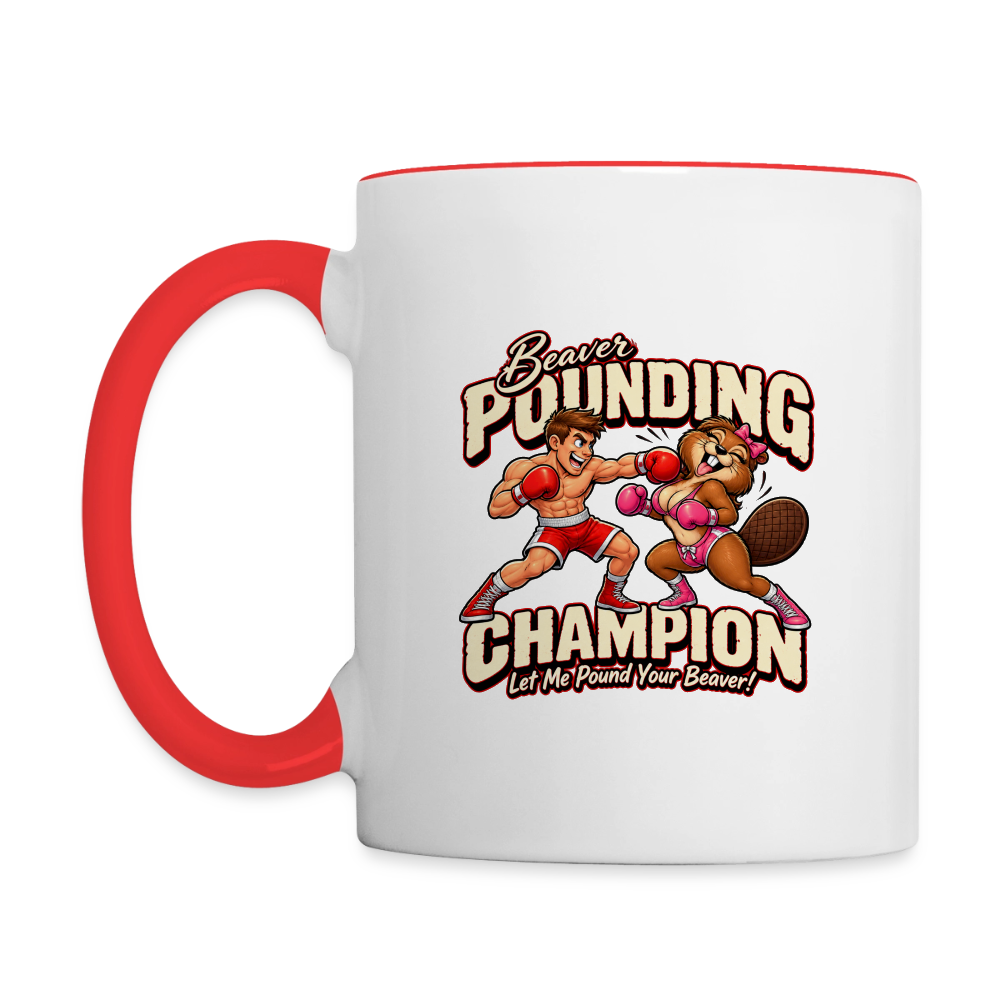 Beaver Pounding Champion Contrast Coffee Mug - white/red