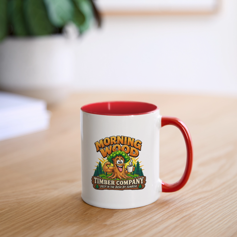 Morning Wood Timber Company – Funny Adult Humor Coffee Mug - white/red