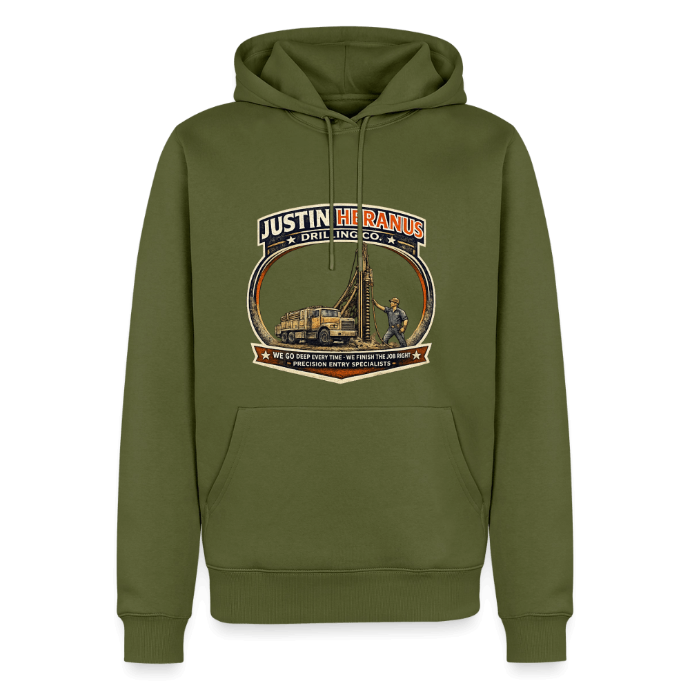 Justin Heranus Drilling Company Premium Hoodie Color: Khaki Green