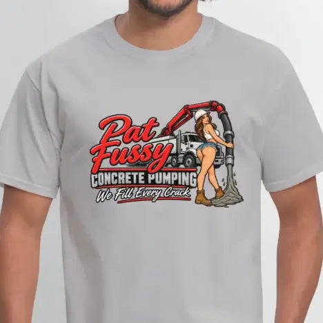 Pat Fussy Concrete Pumping Funny Adult T-Shirt Color: Rock