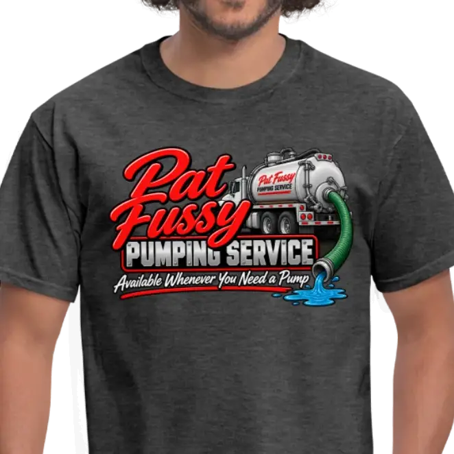 Pat Fussy Pumping Service Funny Adult T-Shirt Color: Heather Black
