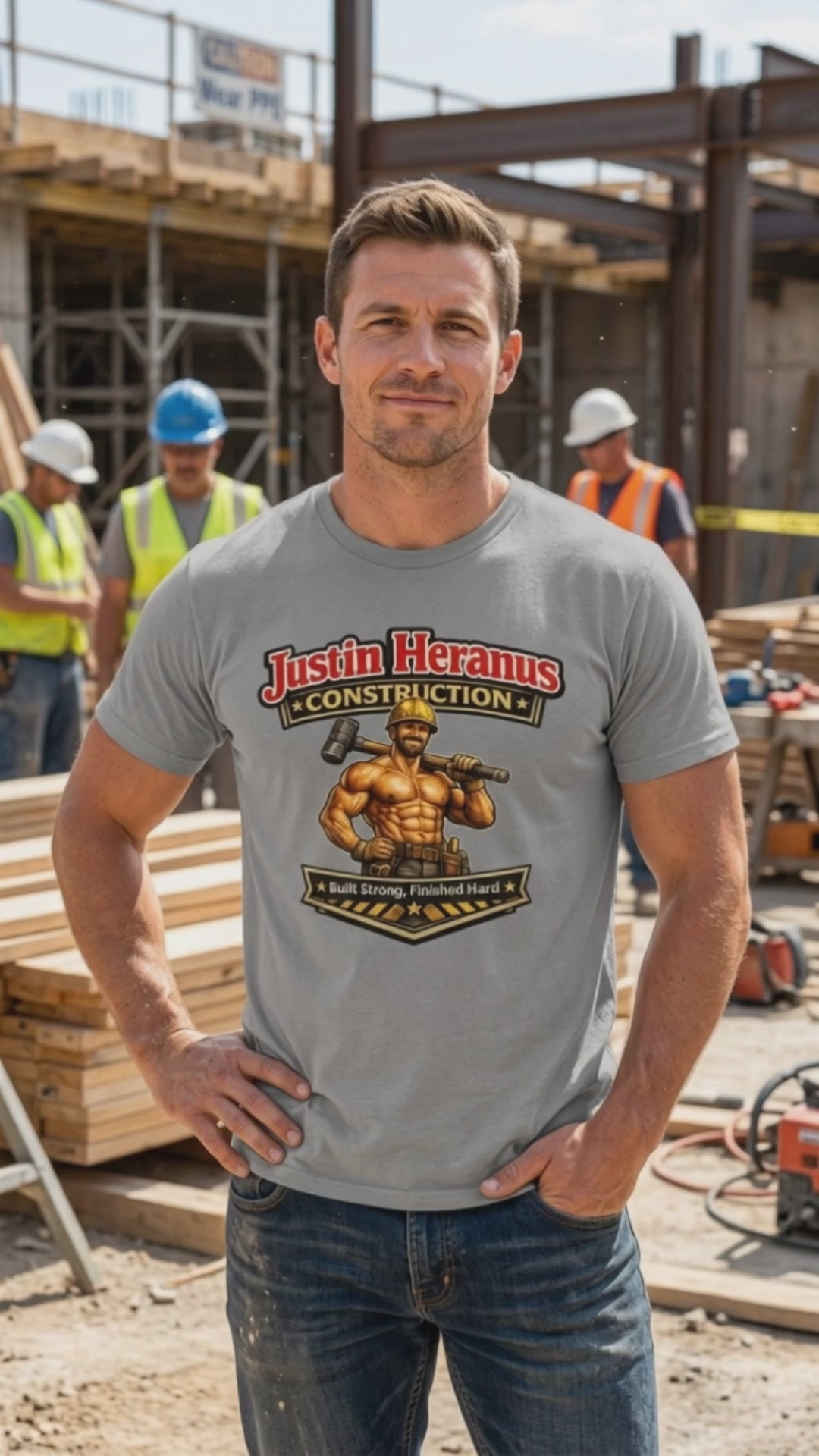 Justin Heranus Construction Funny T-Shirt Video