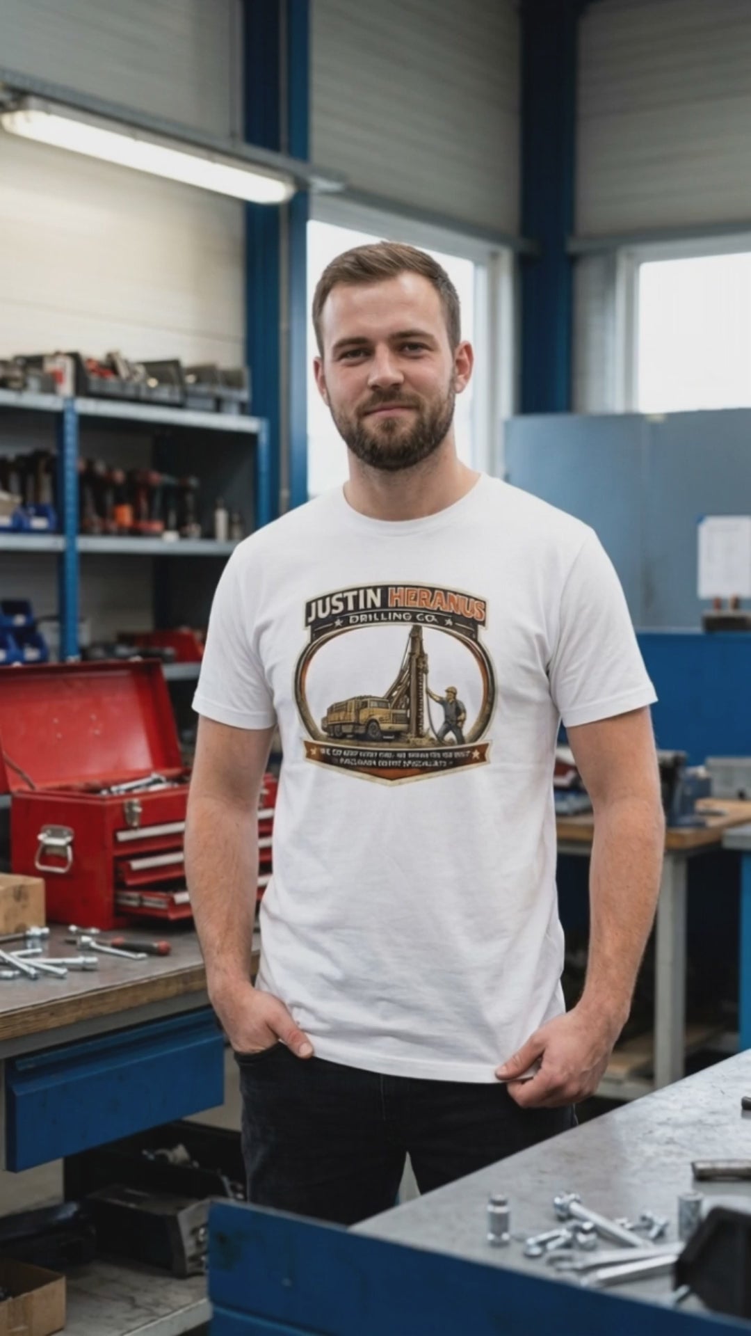 Justin Heranus Drilling Company Funny T-Shirt Video
