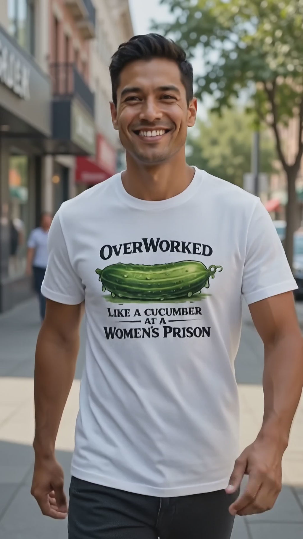 Overworked Like a Cucumber at a Women's Prison T-Shirt Video 4